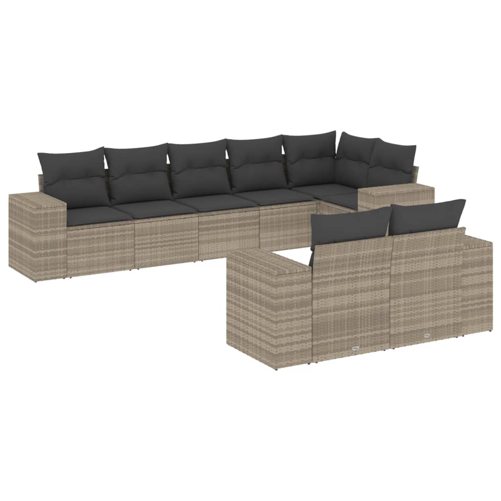 Set mobilier de grădină cu perne, 8 piese gri deschis poliratan GartenMobel Dekor