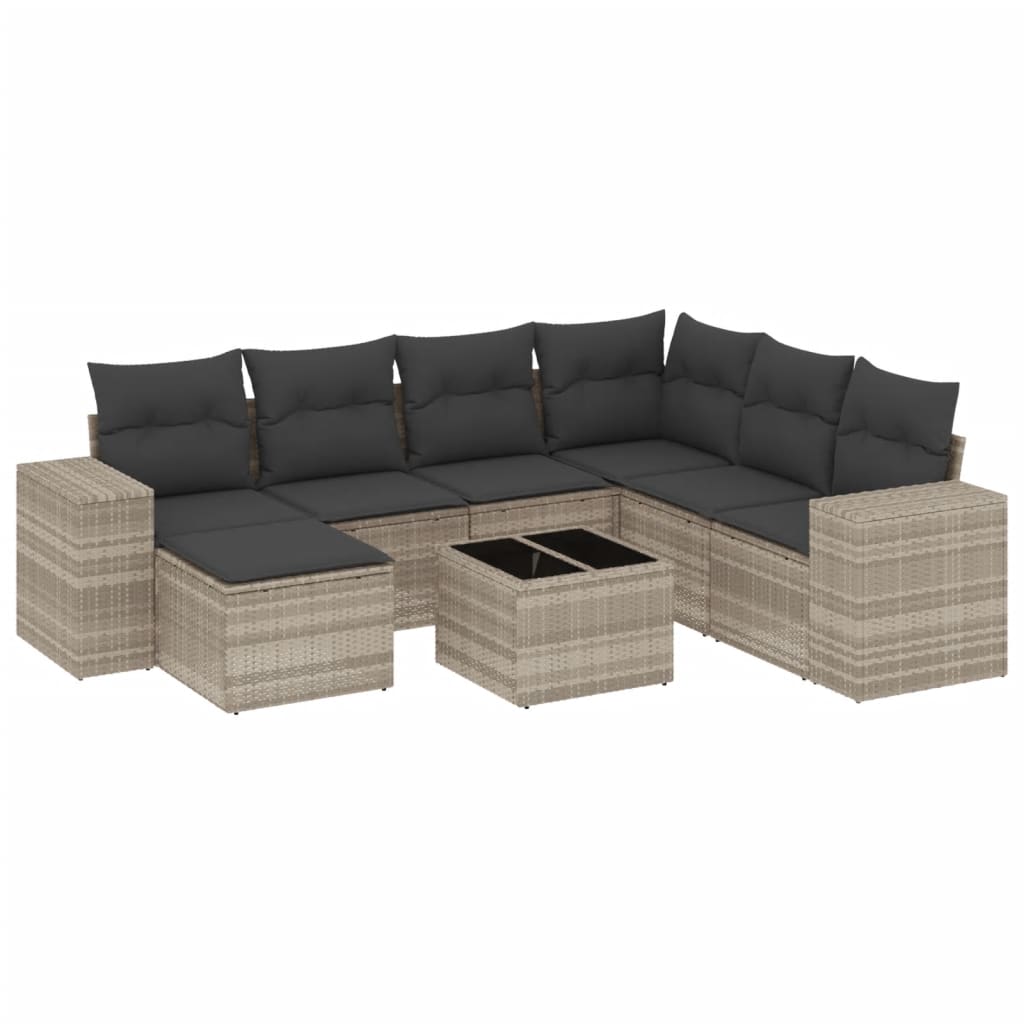 Set mobilier de grădină cu perne, 8 piese gri deschis poliratan GartenMobel Dekor
