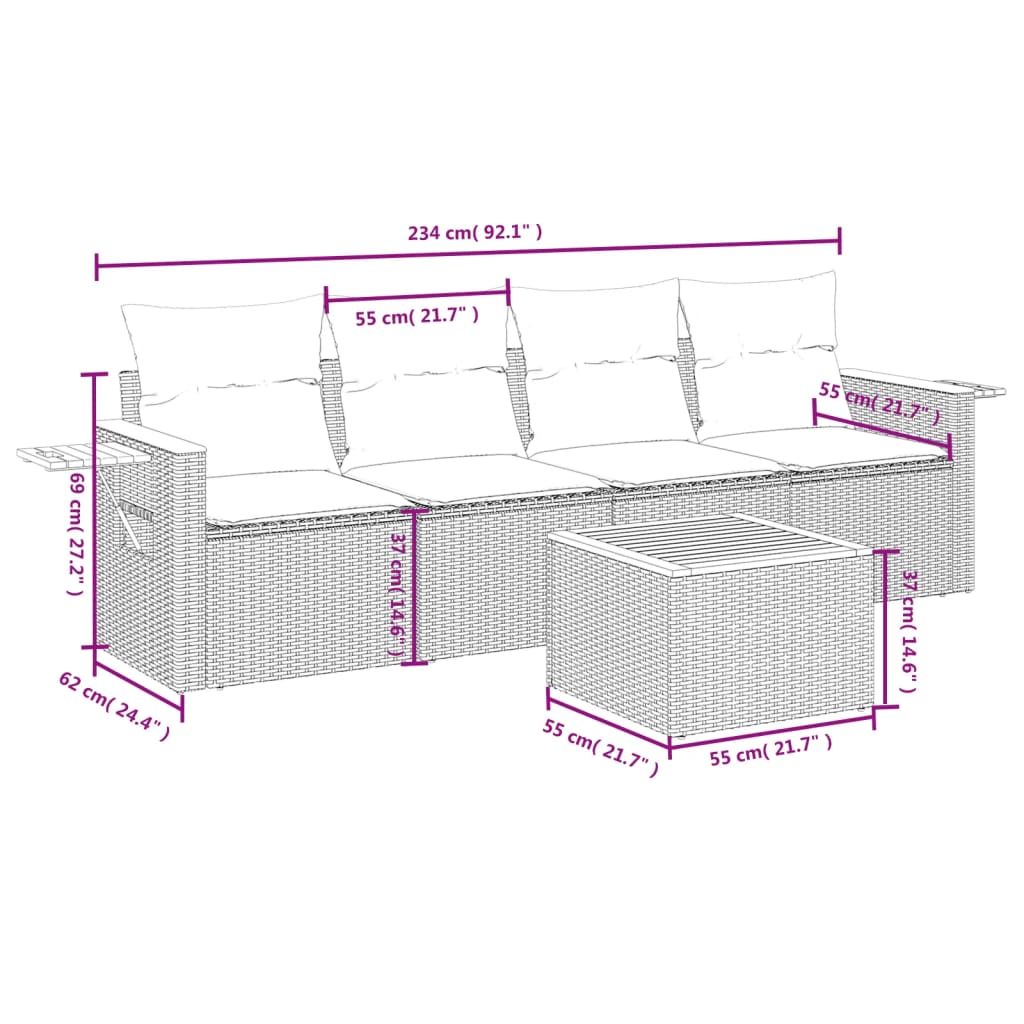 Set canapele de grădină cu perne, 5 piese, bej, poliratan GartenMobel Dekor