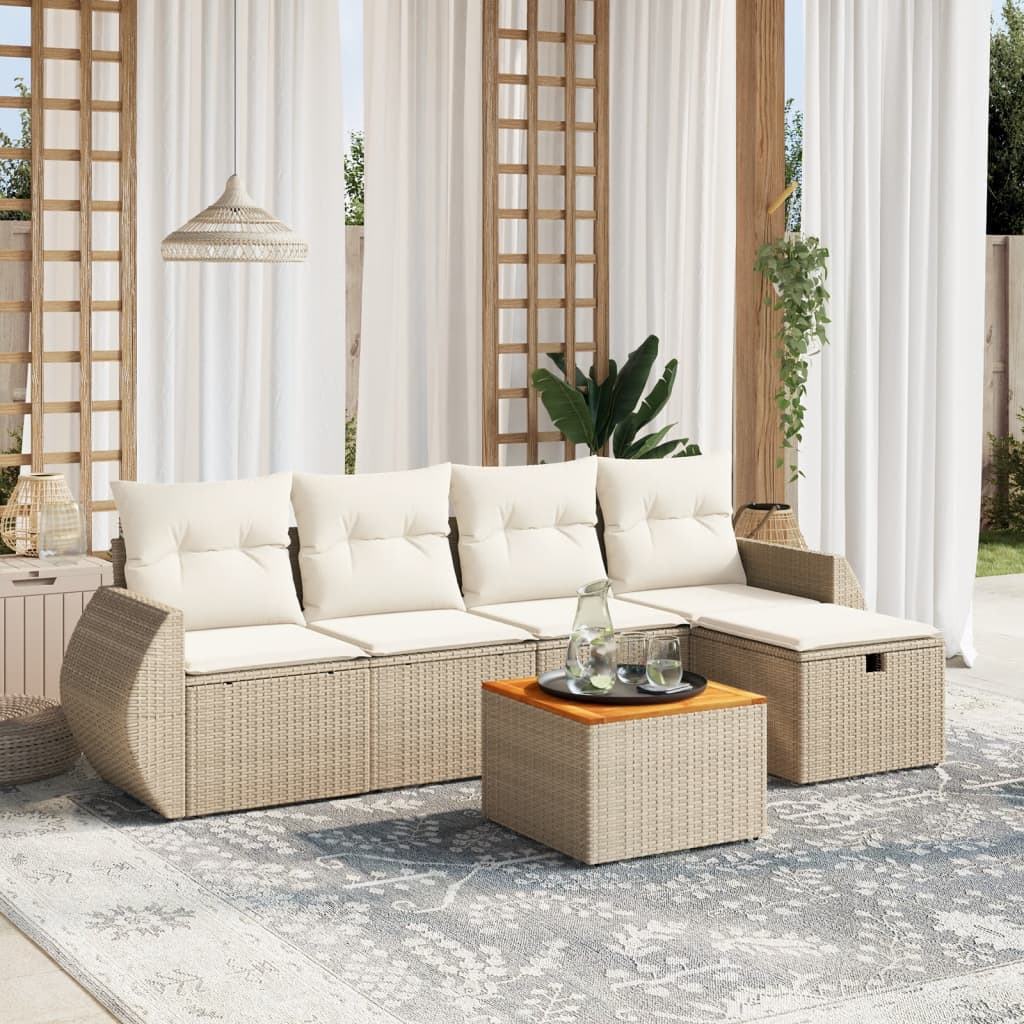Set canapele de grădină cu perne, 6 piese, bej, poliratan GartenMobel Dekor