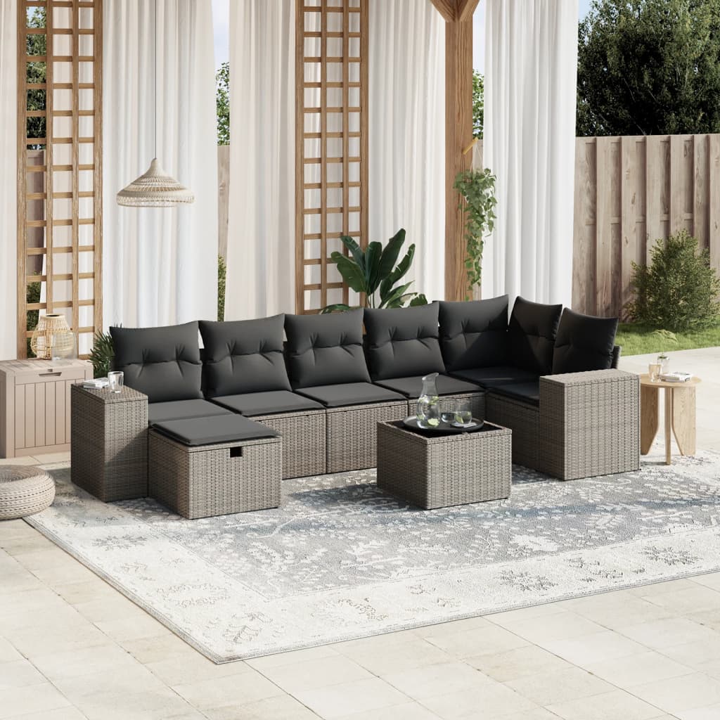 Set mobilier de grădină cu perne, 8 piese gri deschis poliratan GartenMobel Dekor