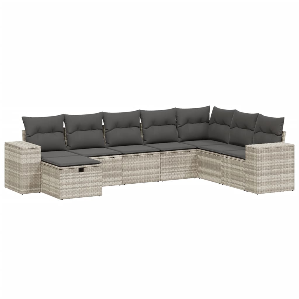Set mobilier de grădină cu perne, 8 piese gri deschis poliratan GartenMobel Dekor