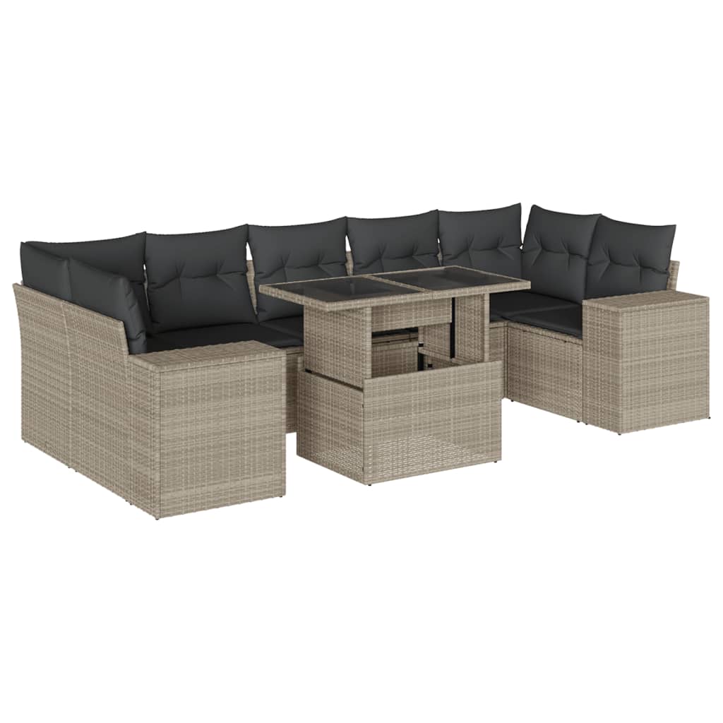 Set mobilier de grădină cu perne, 8 piese gri deschis poliratan GartenMobel Dekor