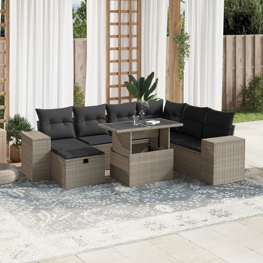 Set mobilier de grădină cu perne, 8 piese gri deschis poliratan GartenMobel Dekor
