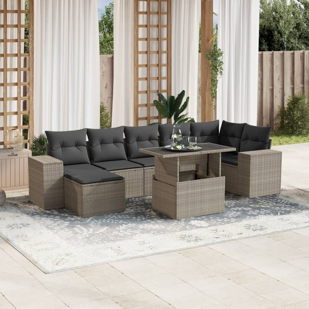 Set mobilier de grădină cu perne, 8 piese gri deschis poliratan GartenMobel Dekor