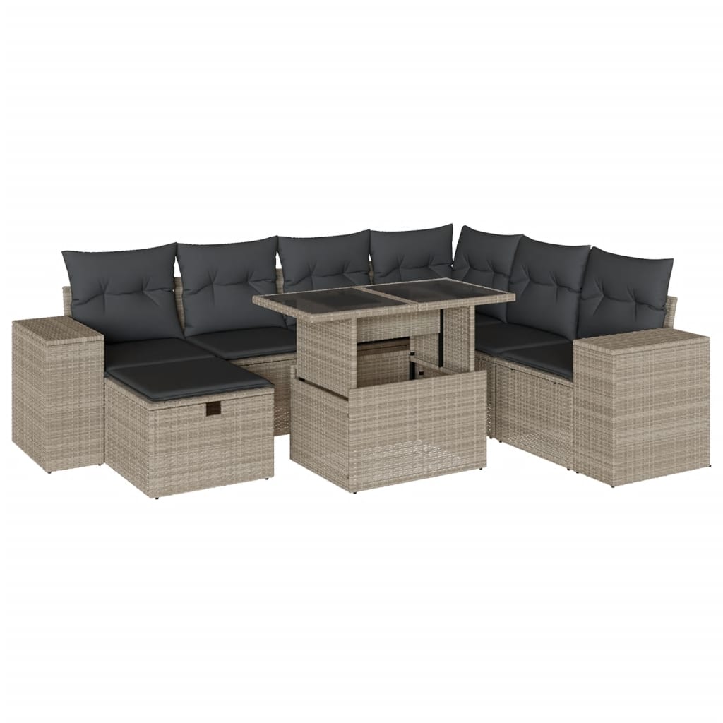 Set mobilier de grădină cu perne, 8 piese gri deschis poliratan GartenMobel Dekor