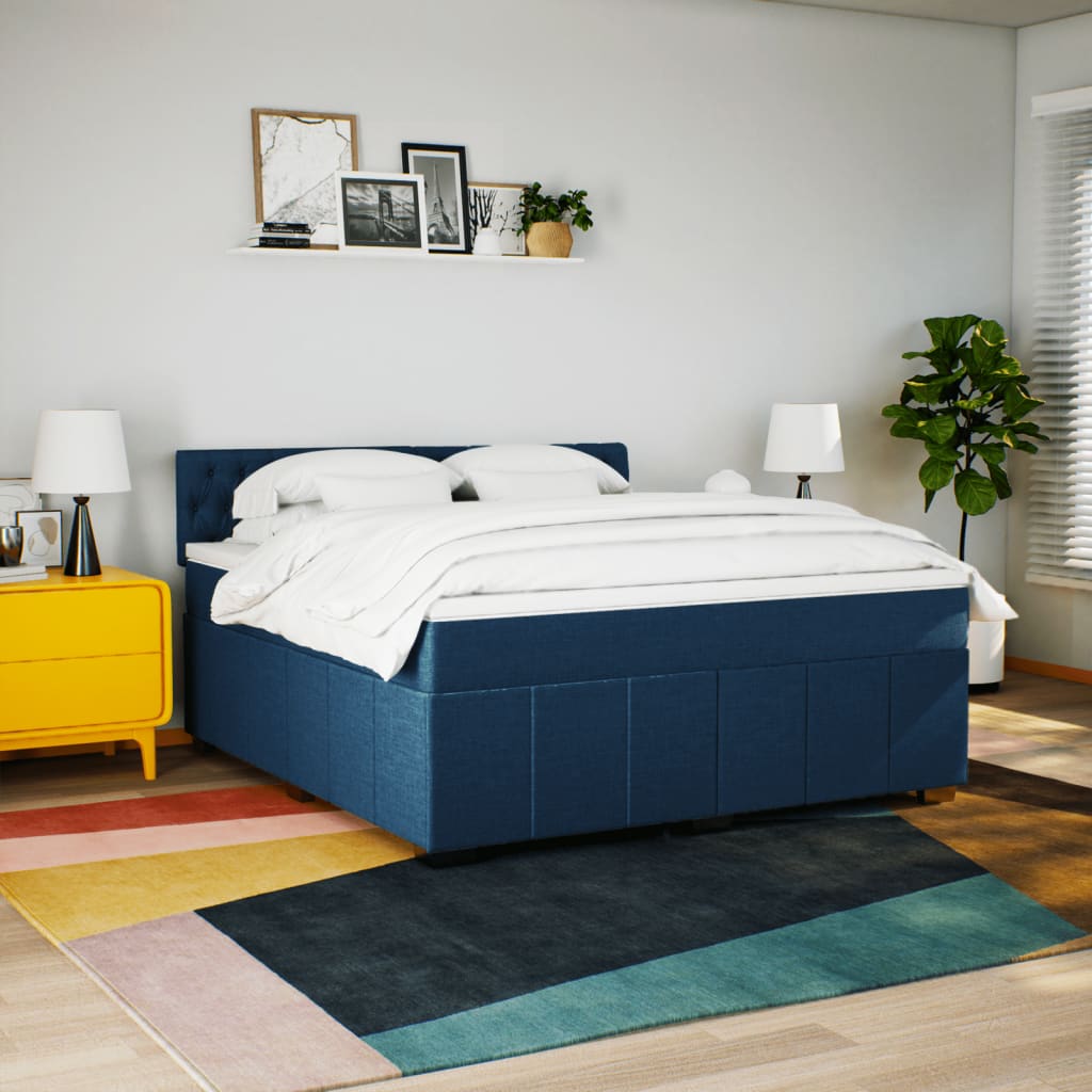 Pat box spring cu saltea, albastru, 180x200 cm, material textil GartenMobel Dekor