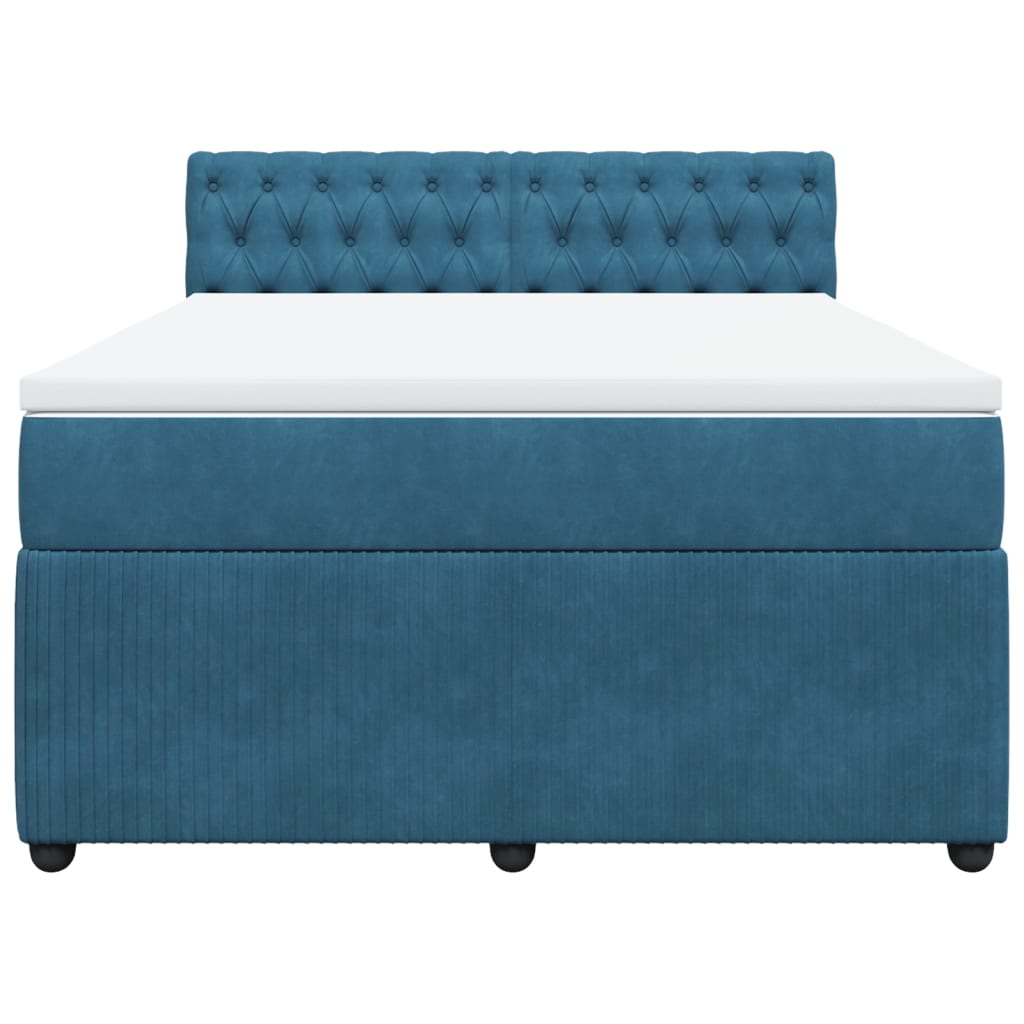 Pat box spring cu saltea, albastru, 140x190 cm, catifea GartenMobel Dekor