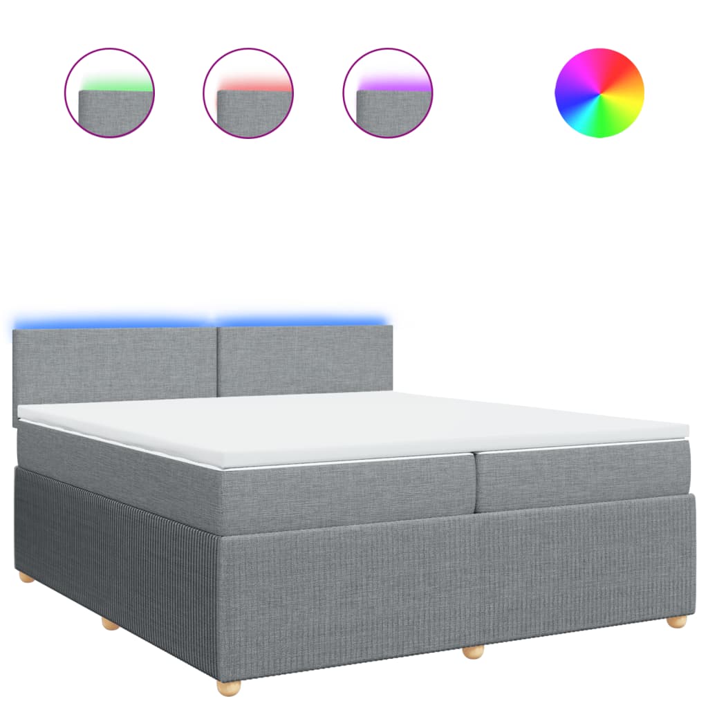 Pat box spring cu saltea, gri deschis, 200x200 cm, textil GartenMobel Dekor