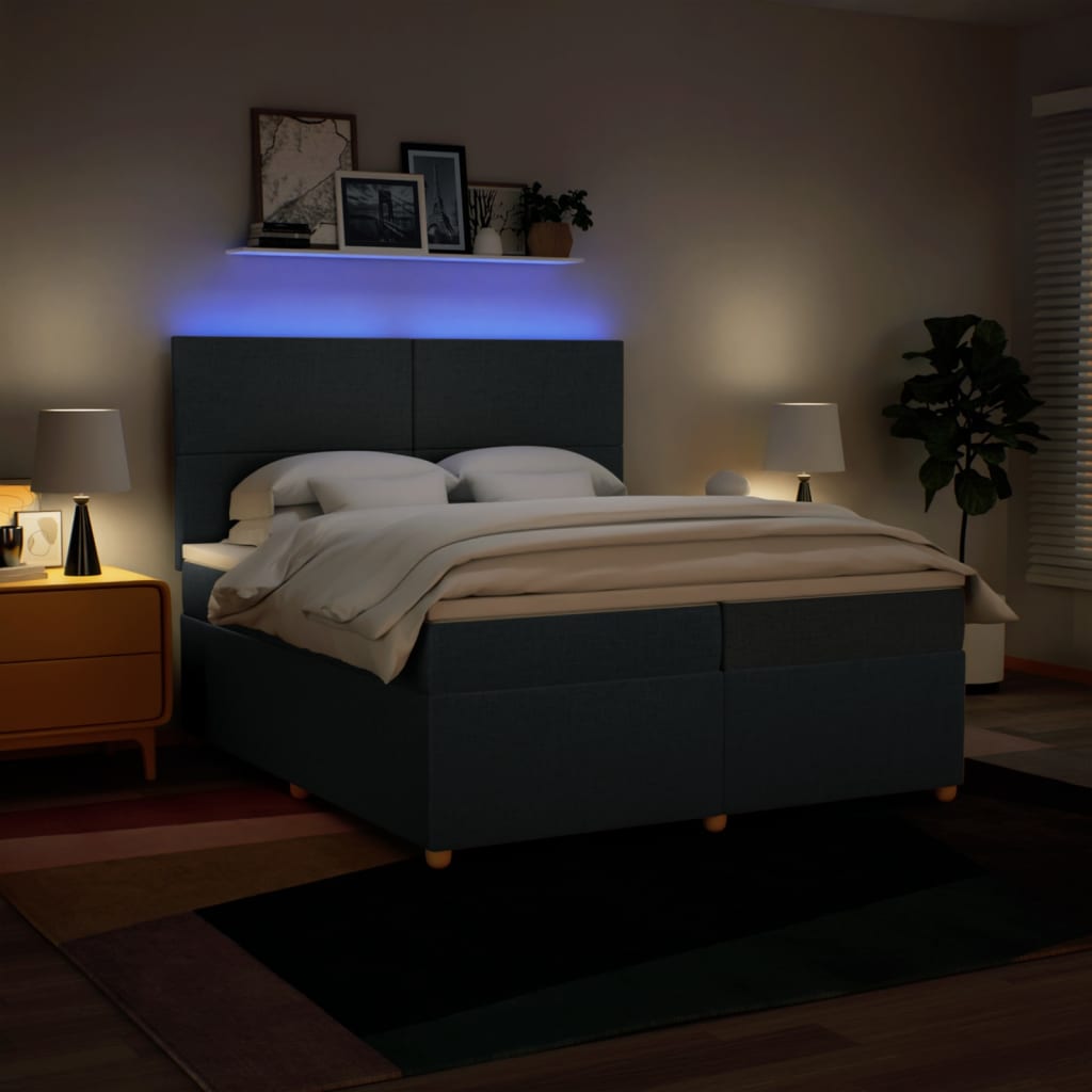 Pat box spring cu saltea, albastru, 200x200 cm, textil GartenMobel Dekor