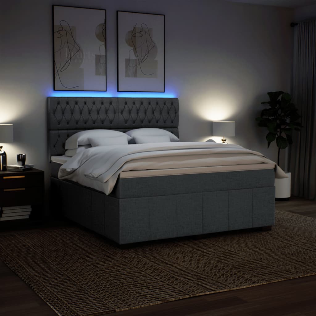 Pat box spring cu saltea, gri închis, 180x200 cm, textil GartenMobel Dekor