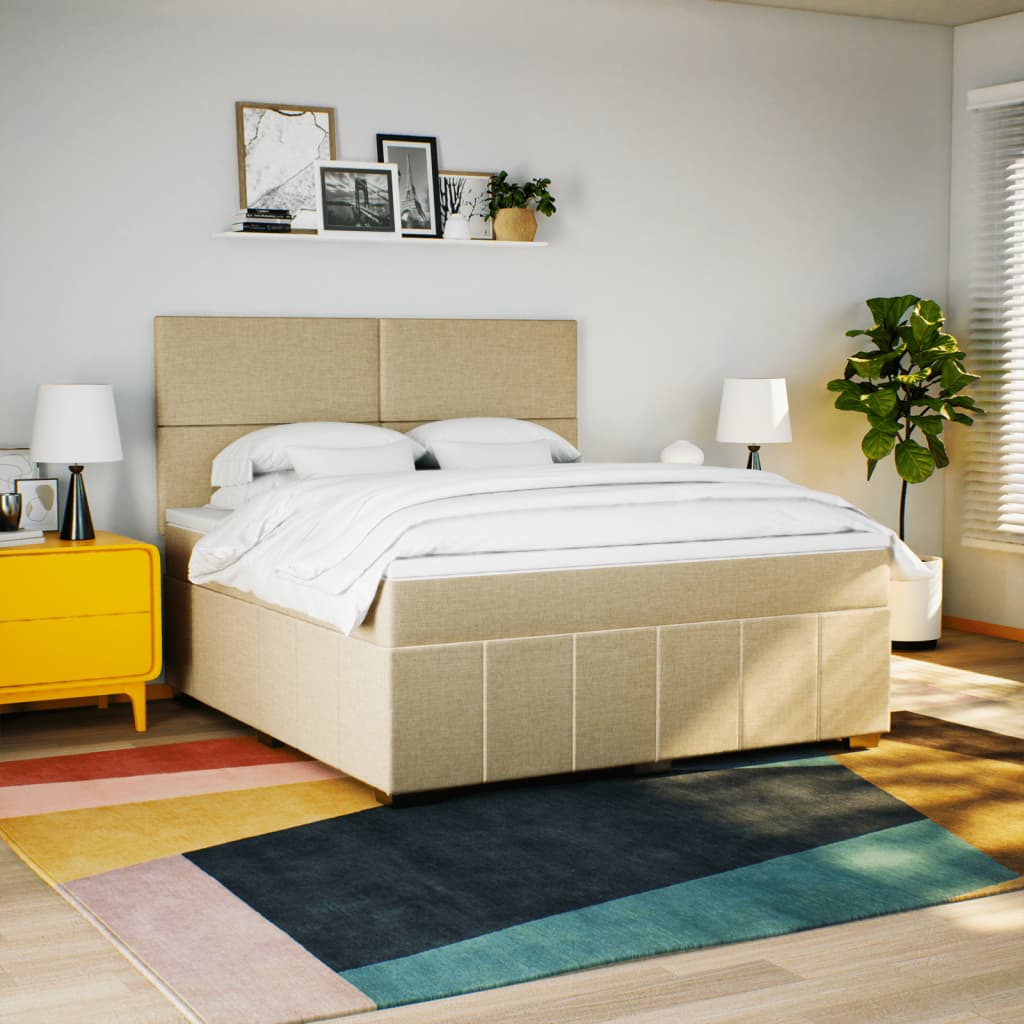 Pat continental cu saltea, crem, 180x200 cm, textil GartenMobel Dekor