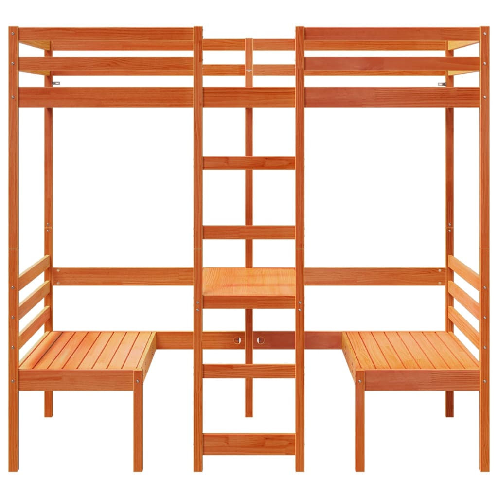 Cadru pat etajat birou/scaune, maro, 75x190 cm, lemn masiv pin GartenMobel Dekor