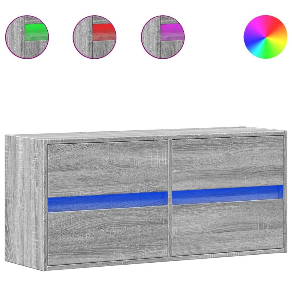 Comodă TV de perete cu lumini LED, gri sonoma, 100x31x45 cm GartenMobel Dekor