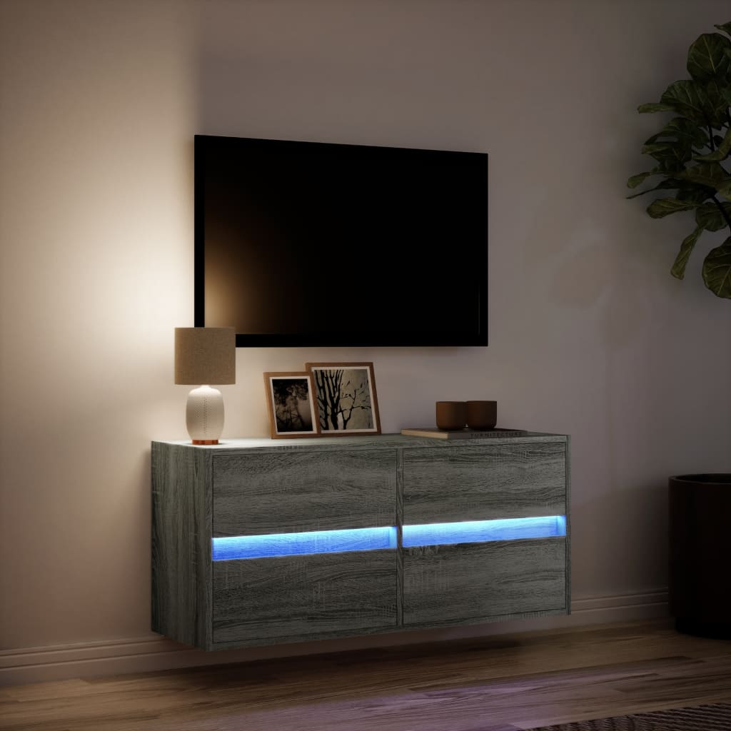 Comodă TV de perete cu lumini LED, gri sonoma, 100x31x45 cm GartenMobel Dekor