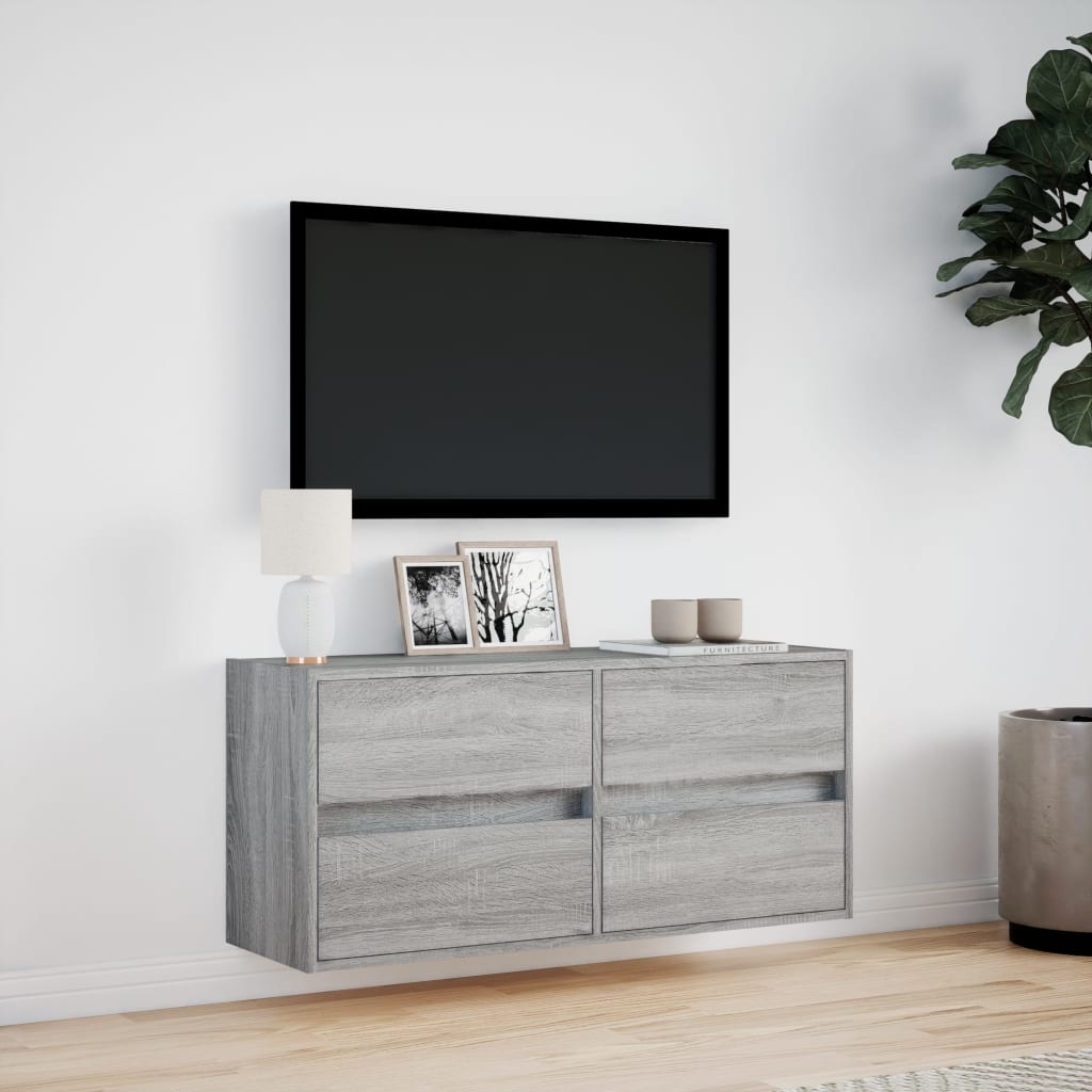 Comodă TV de perete cu lumini LED, gri sonoma, 100x31x45 cm GartenMobel Dekor