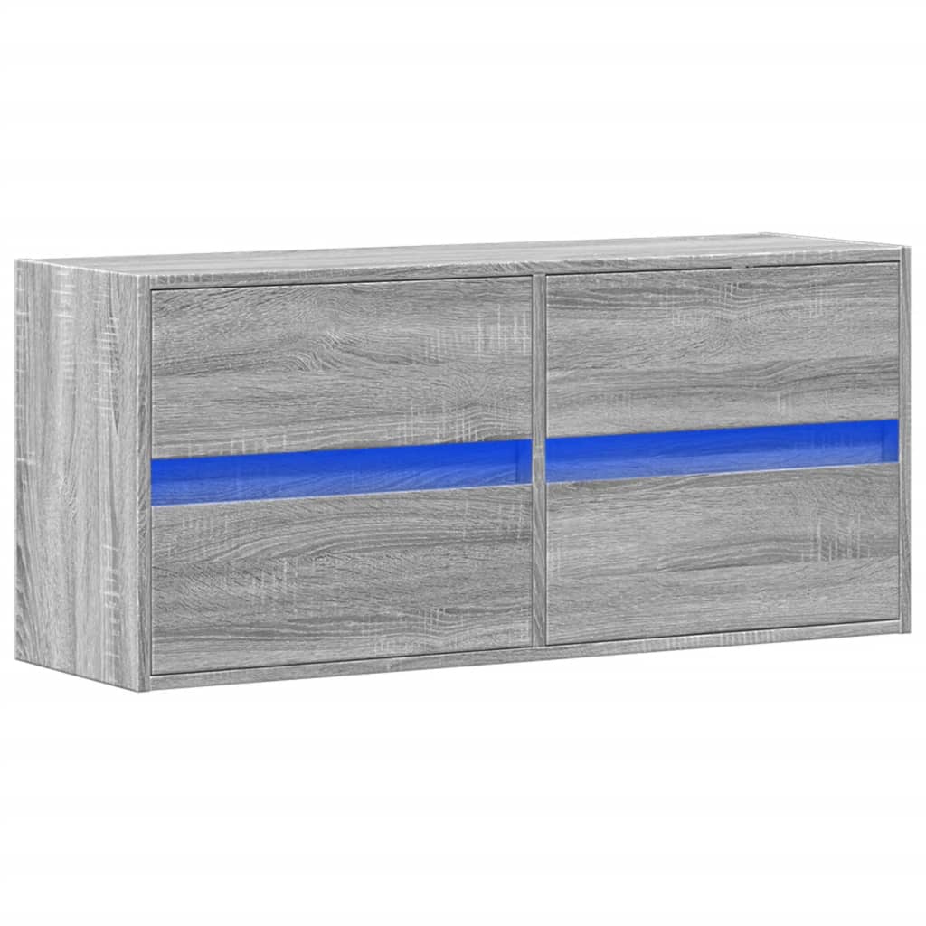 Comodă TV de perete cu lumini LED, gri sonoma, 100x31x45 cm GartenMobel Dekor