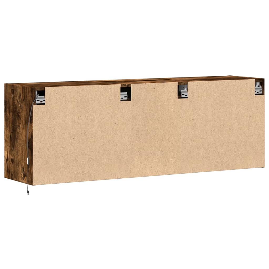 Comodă TV de perete cu lumini LED, stejar fumuriu, 130x31x45 cm GartenMobel Dekor
