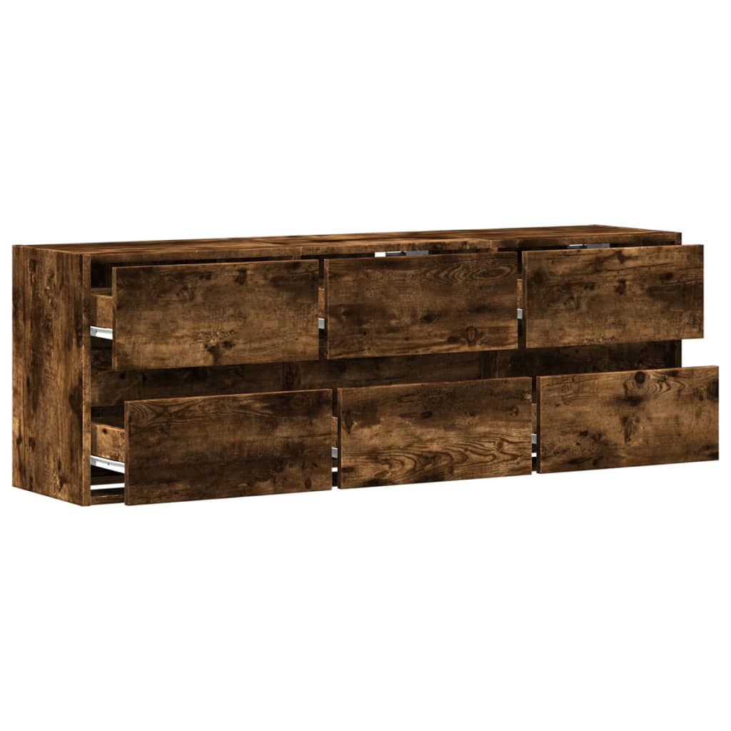 Comodă TV de perete cu lumini LED, stejar fumuriu, 130x31x45 cm GartenMobel Dekor