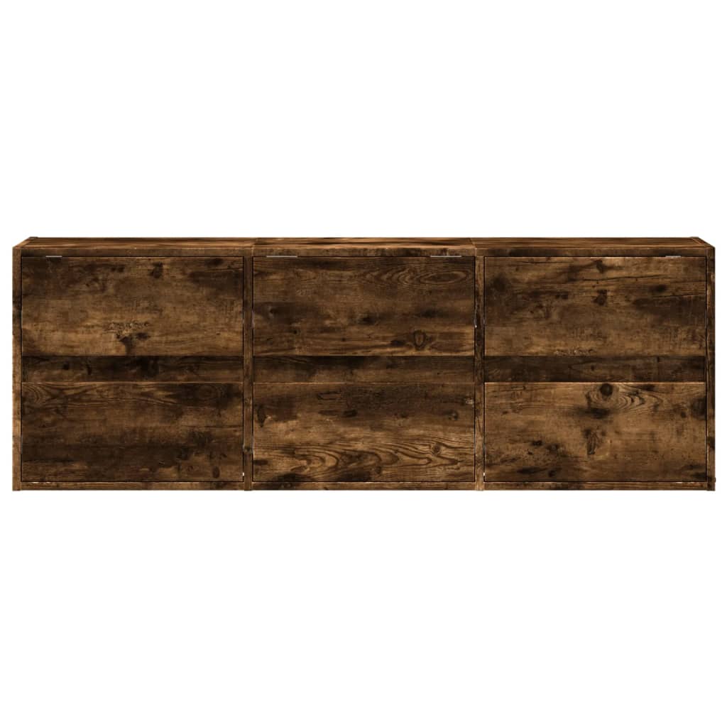Comodă TV de perete cu lumini LED, stejar fumuriu, 130x31x45 cm GartenMobel Dekor