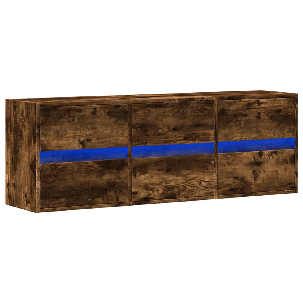 Comodă TV de perete cu lumini LED, stejar fumuriu, 130x31x45 cm GartenMobel Dekor