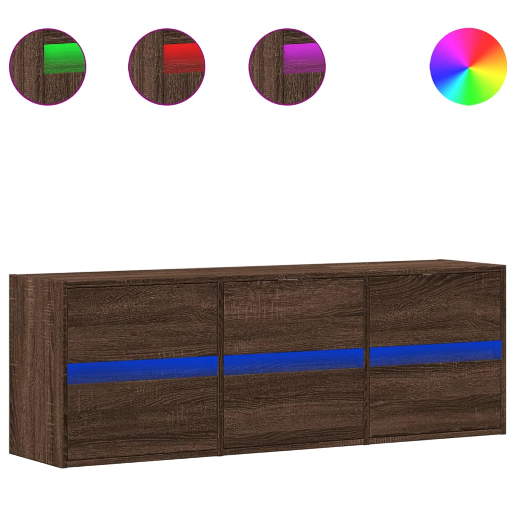 Comodă TV de perete cu lumini LED, stejar maro, 130x31x45 cm GartenMobel Dekor