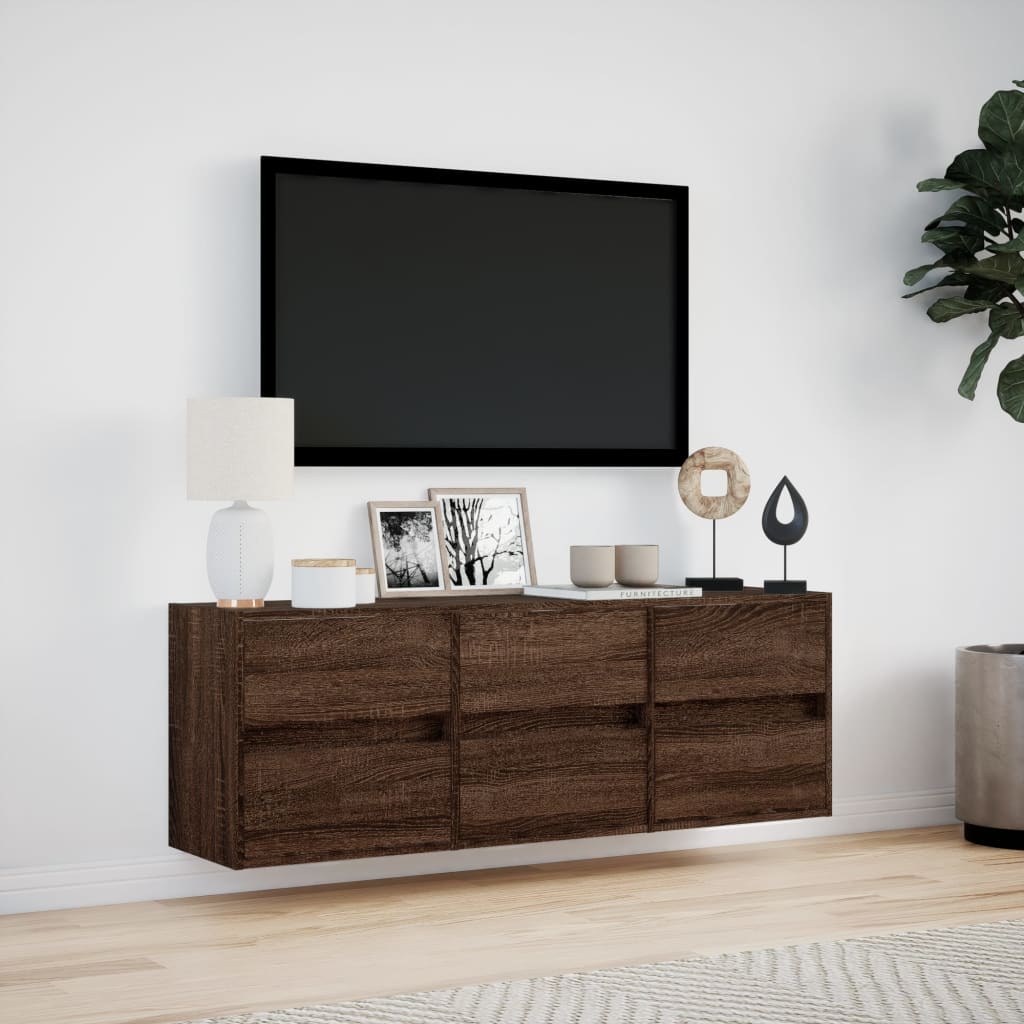 Comodă TV de perete cu lumini LED, stejar maro, 130x31x45 cm GartenMobel Dekor