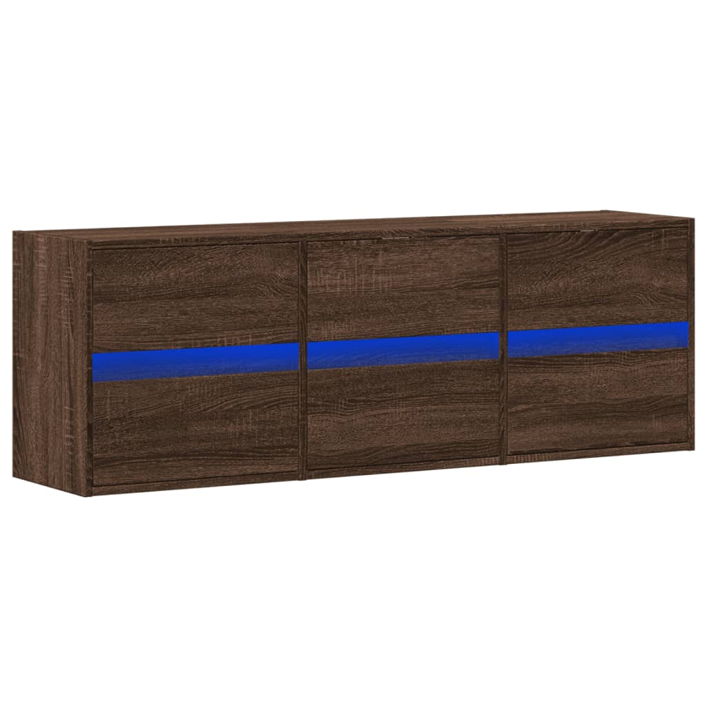 Comodă TV de perete cu lumini LED, stejar maro, 130x31x45 cm GartenMobel Dekor