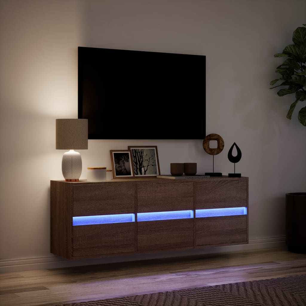 Comodă TV de perete cu lumini LED, stejar maro, 130x31x45 cm GartenMobel Dekor