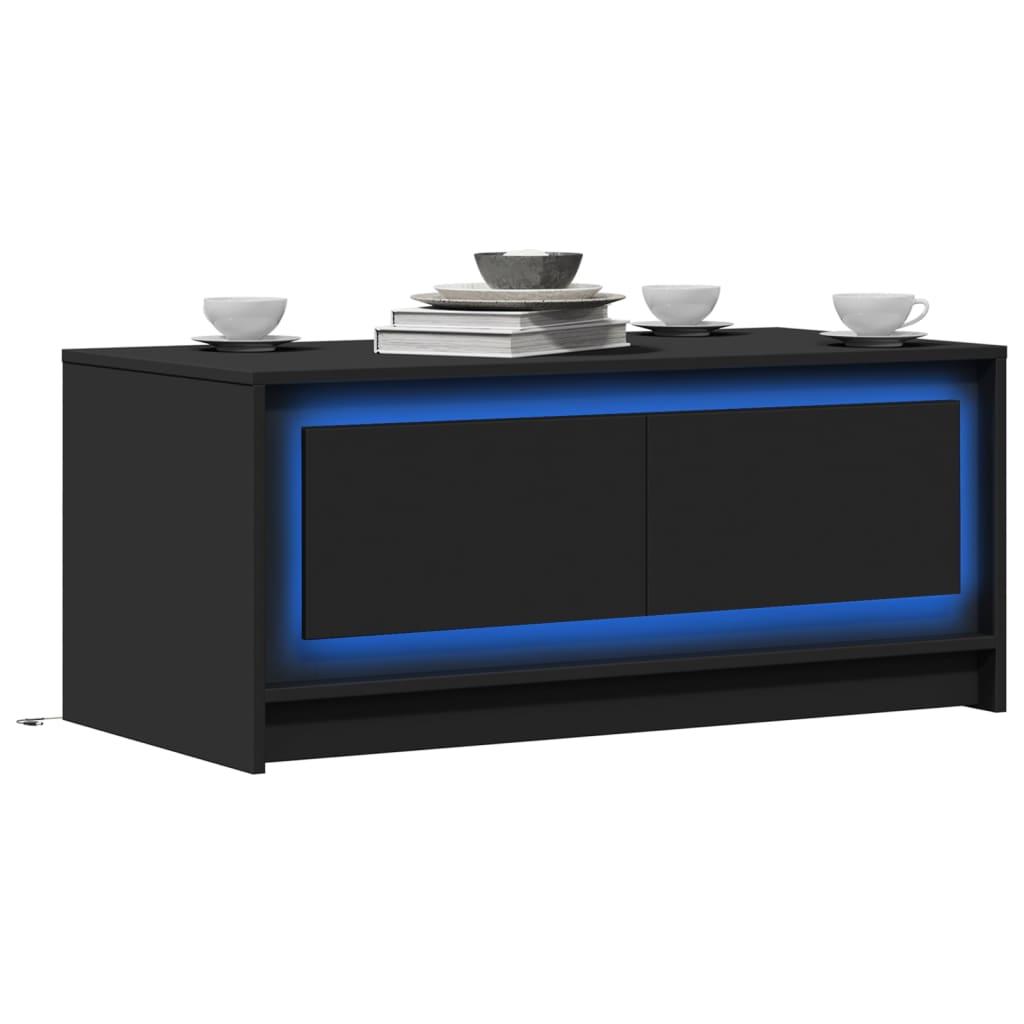 Măsuță de cafea cu lumini LED, negru, lemn prelucrat GartenMobel Dekor