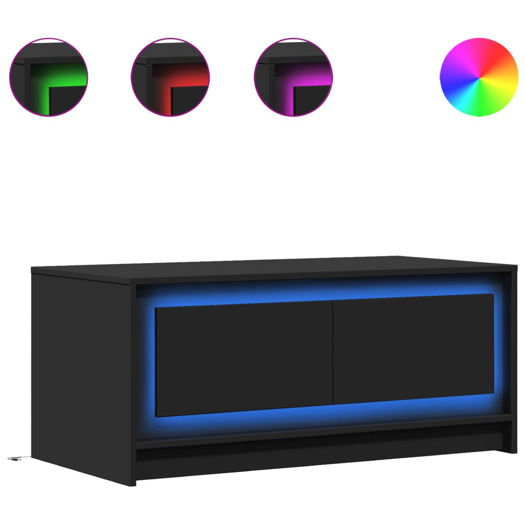 Măsuță de cafea cu lumini LED, negru, lemn prelucrat GartenMobel Dekor