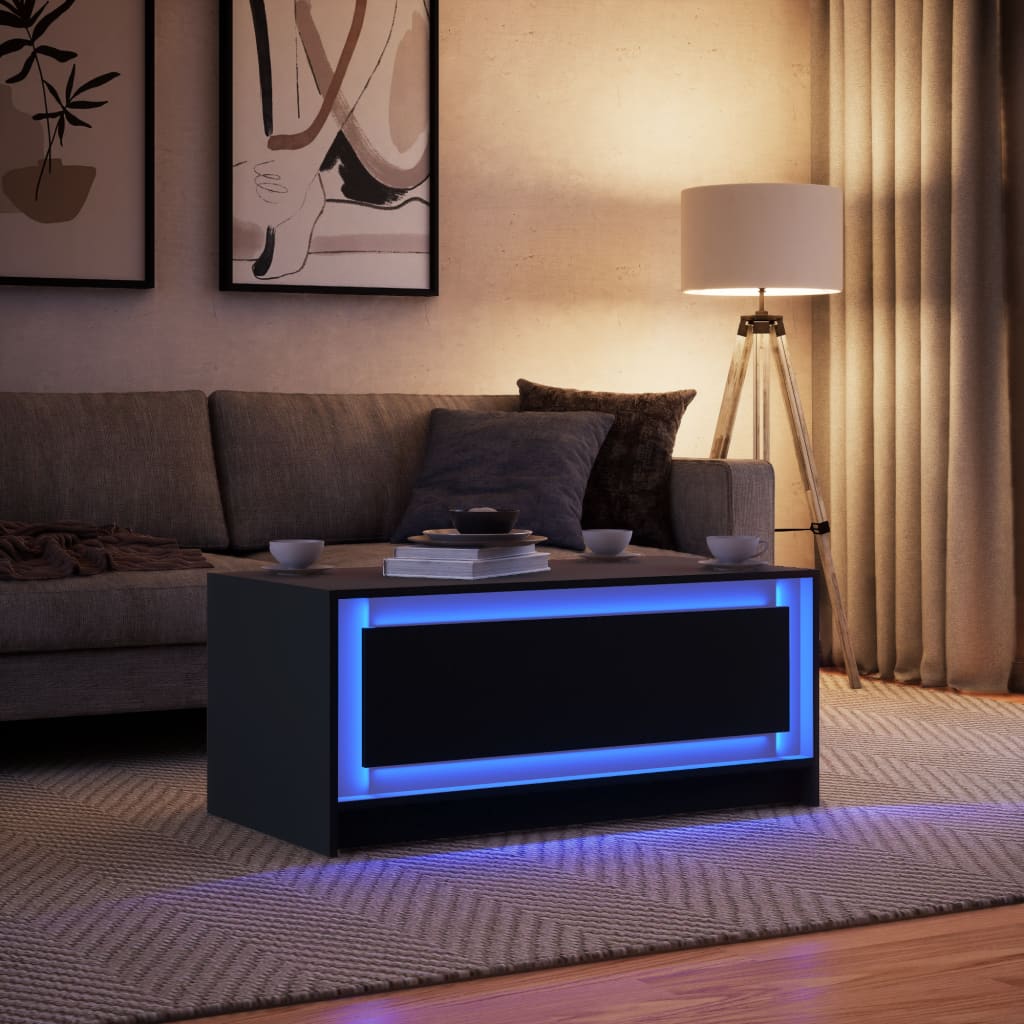 Măsuță de cafea cu lumini LED, negru, lemn prelucrat GartenMobel Dekor