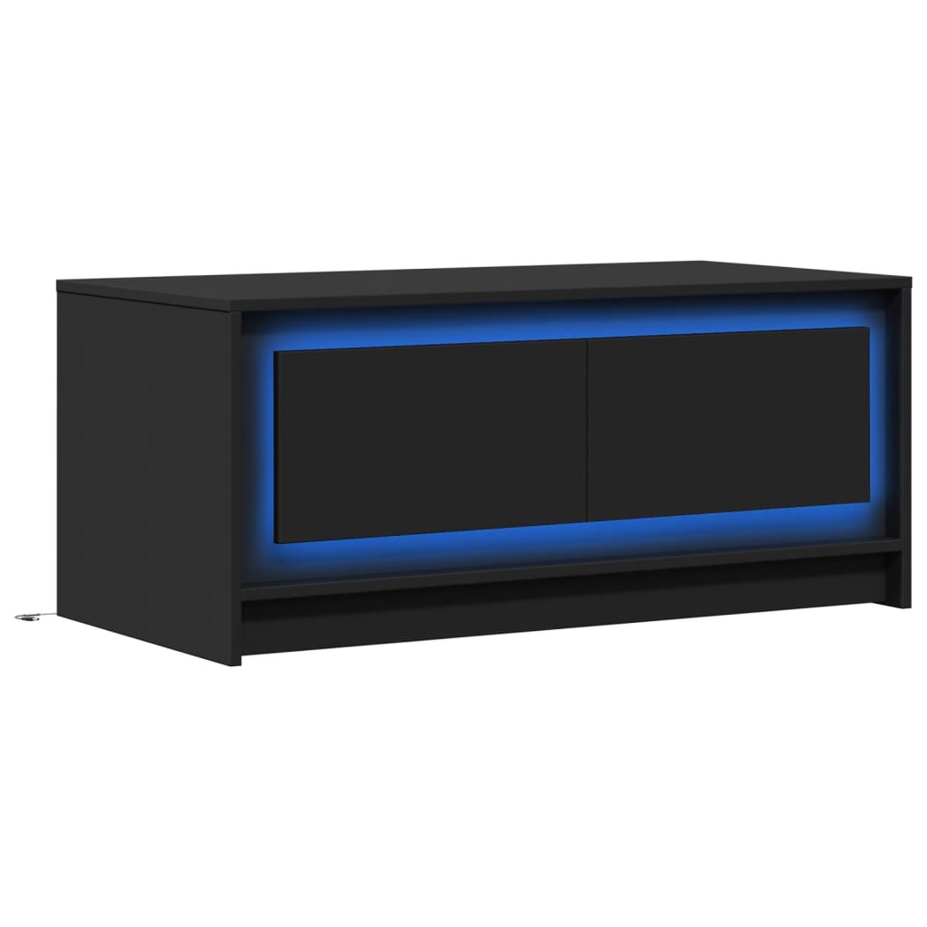 Măsuță de cafea cu lumini LED, negru, lemn prelucrat GartenMobel Dekor