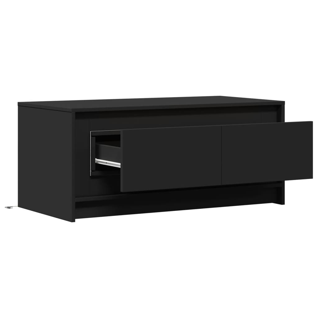 Măsuță de cafea cu lumini LED, negru, lemn prelucrat GartenMobel Dekor