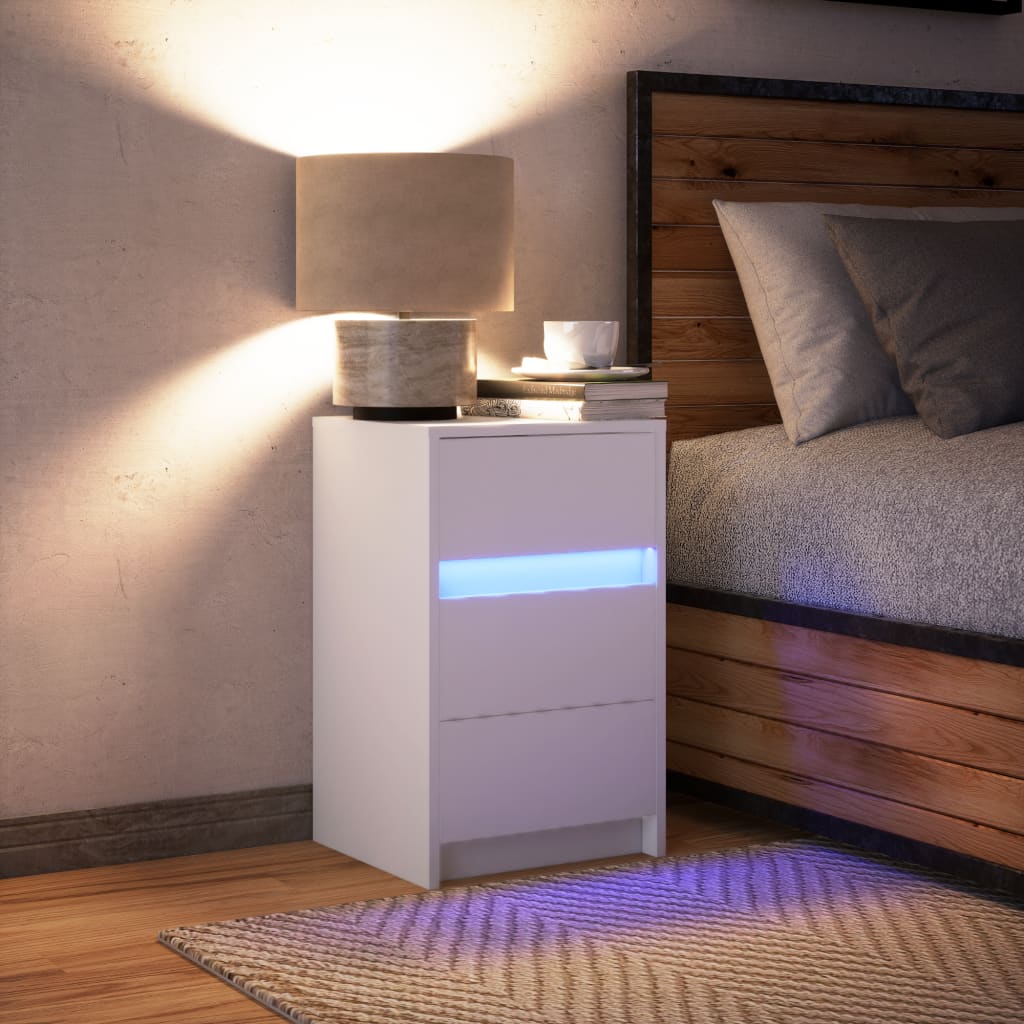 Noptieră cu lumini LED, alb, lemn prelucrat GartenMobel Dekor
