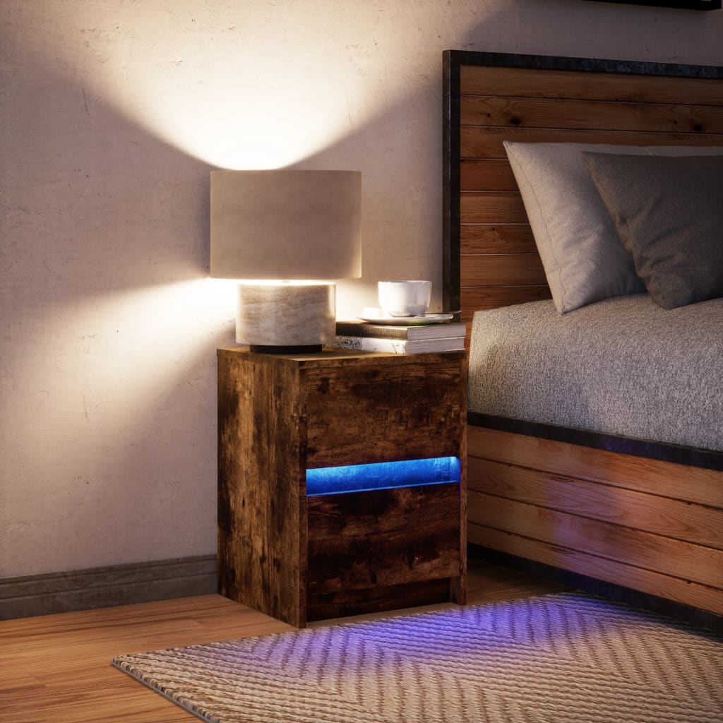 Noptieră cu lumini LED, stejar fumuriu, lemn prelucrat GartenMobel Dekor