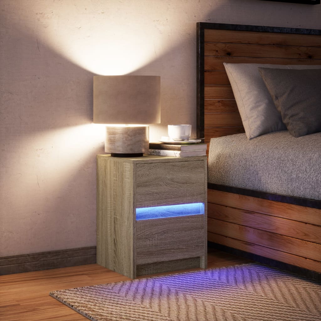 Noptieră cu lumini LED, stejar sonoma, lemn prelucrat GartenMobel Dekor