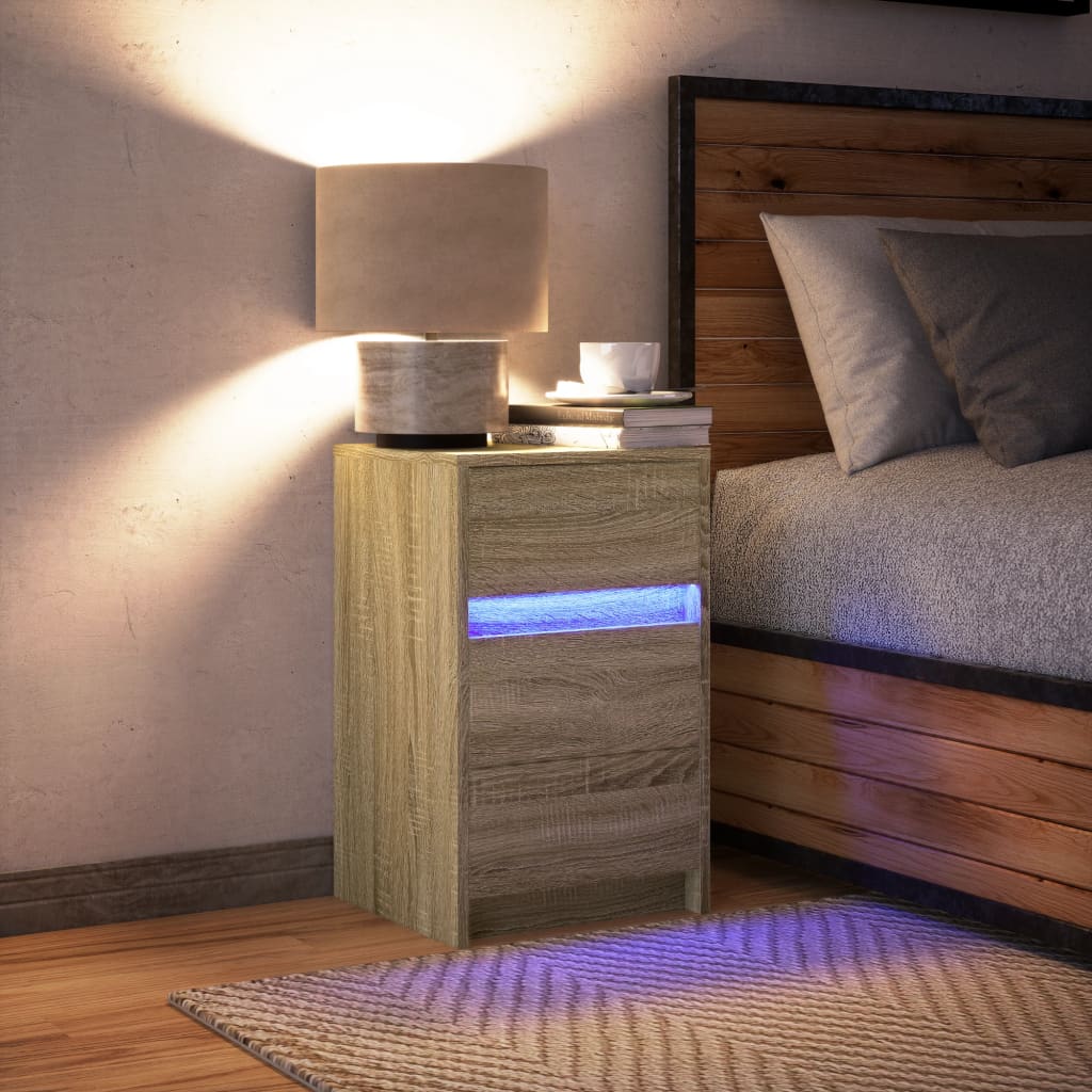Noptieră cu lumini LED, stejar sonoma, lemn prelucrat GartenMobel Dekor