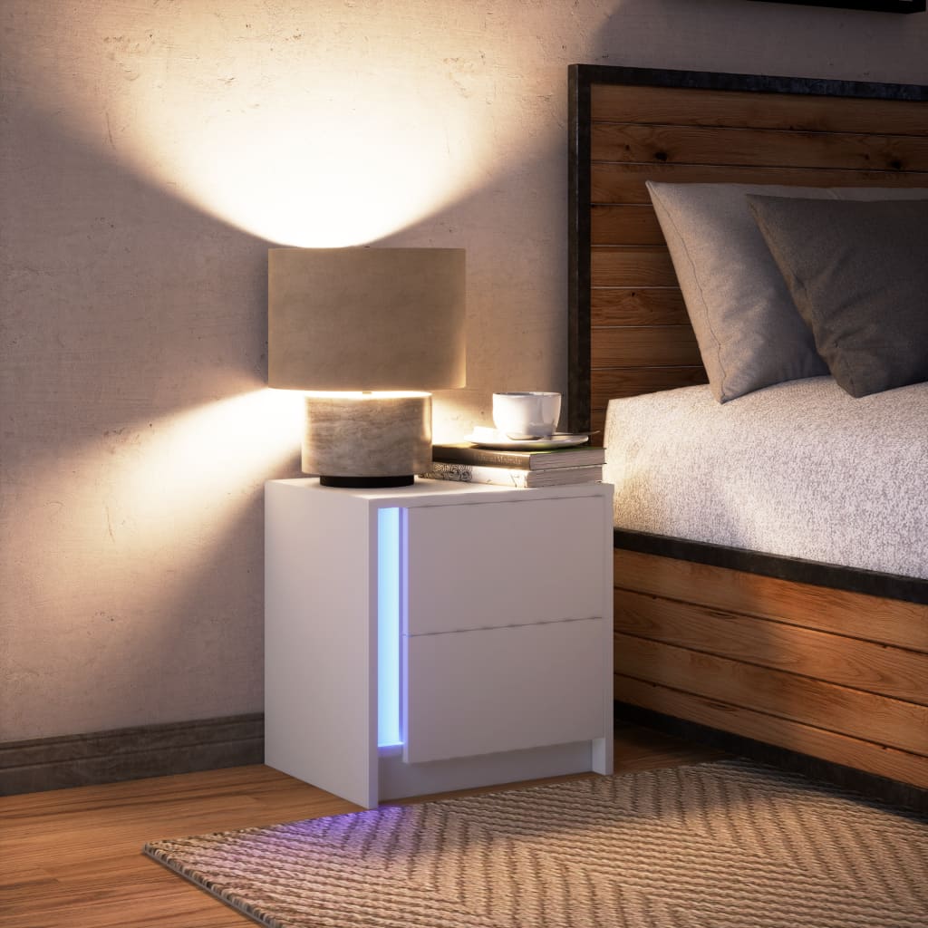 Noptieră cu lumini LED, alb, lemn prelucrat GartenMobel Dekor