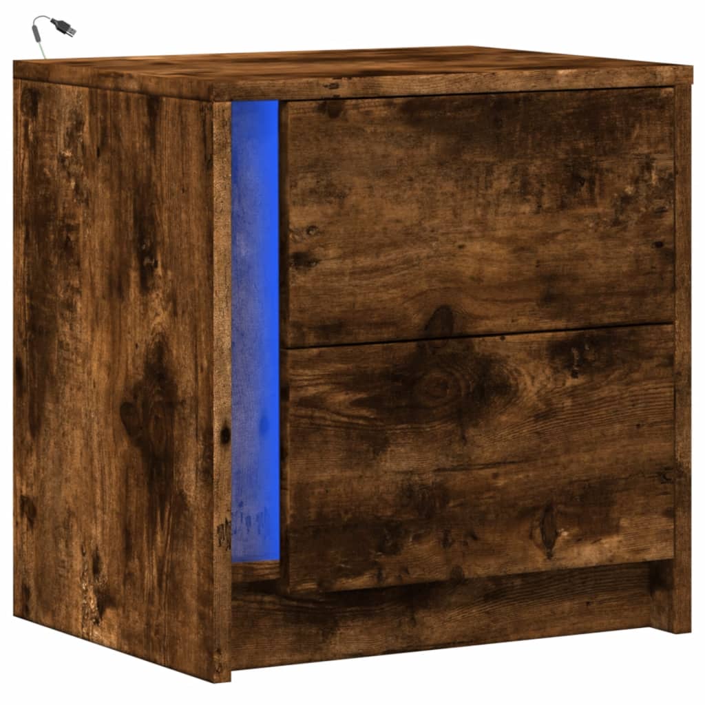 Noptieră cu lumini LED, stejar fumuriu, lemn prelucrat GartenMobel Dekor