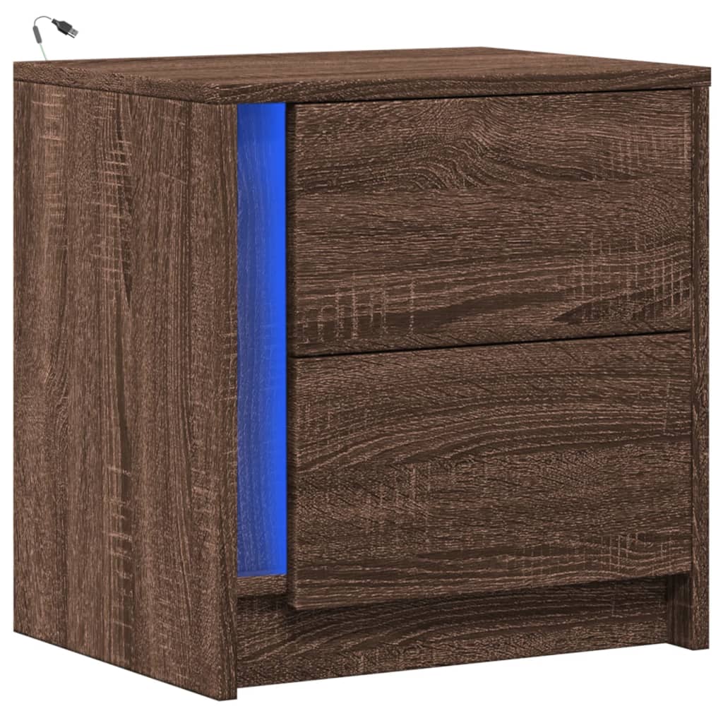 Noptieră cu lumini LED, stejar maro, lemn prelucrat GartenMobel Dekor