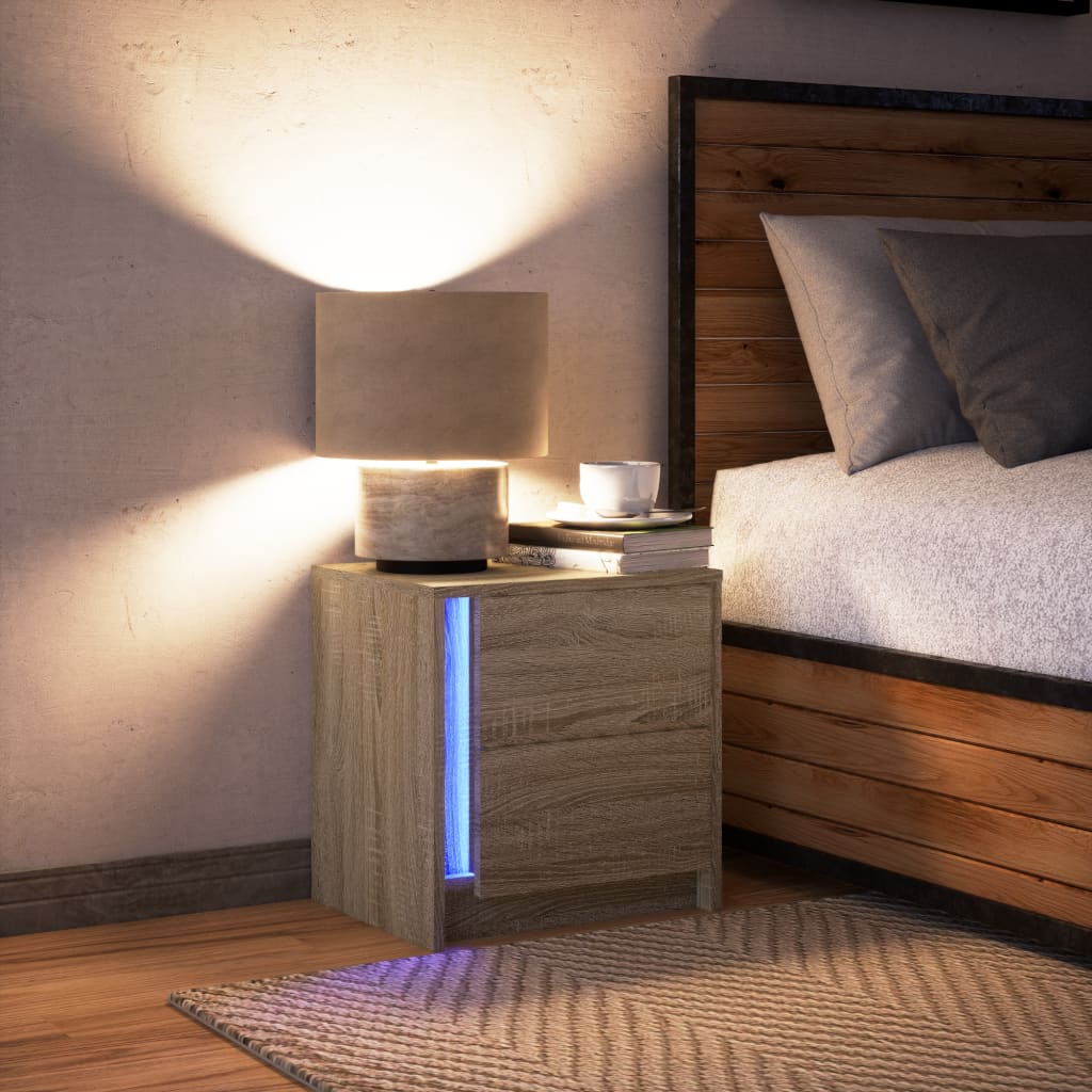 Noptieră cu lumini LED, stejar sonoma, lemn prelucrat GartenMobel Dekor