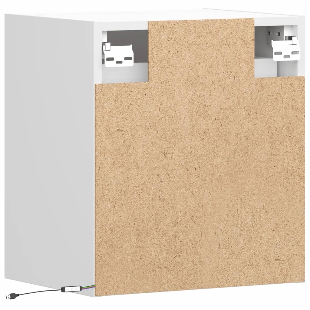 Noptiere montate pe perete cu lumini LED, 2 buc., alb GartenMobel Dekor