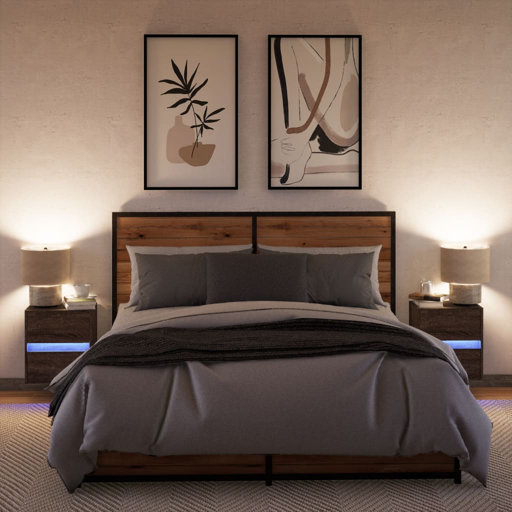 Noptiere montate pe perete cu lumini LED, 2 buc., stejar maro GartenMobel Dekor