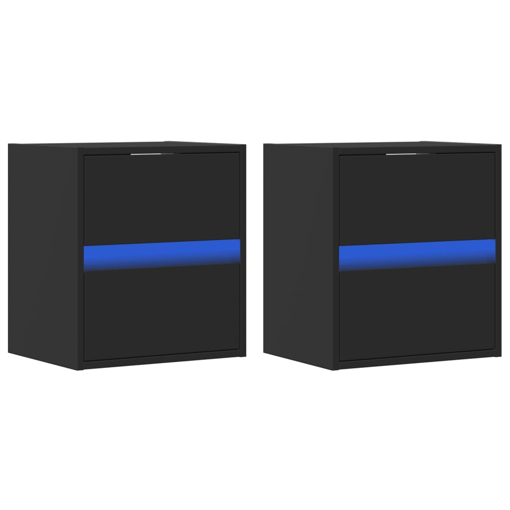 Comode TV de perete cu lumini LED, 2 buc., negru, 41x31x45 cm GartenMobel Dekor