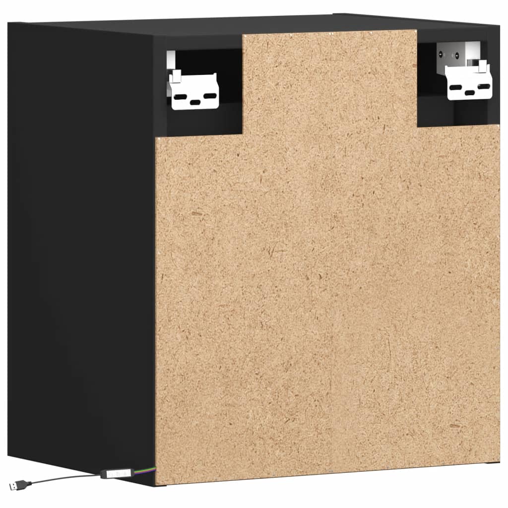 Comode TV de perete cu lumini LED, 2 buc., negru, 41x31x45 cm GartenMobel Dekor