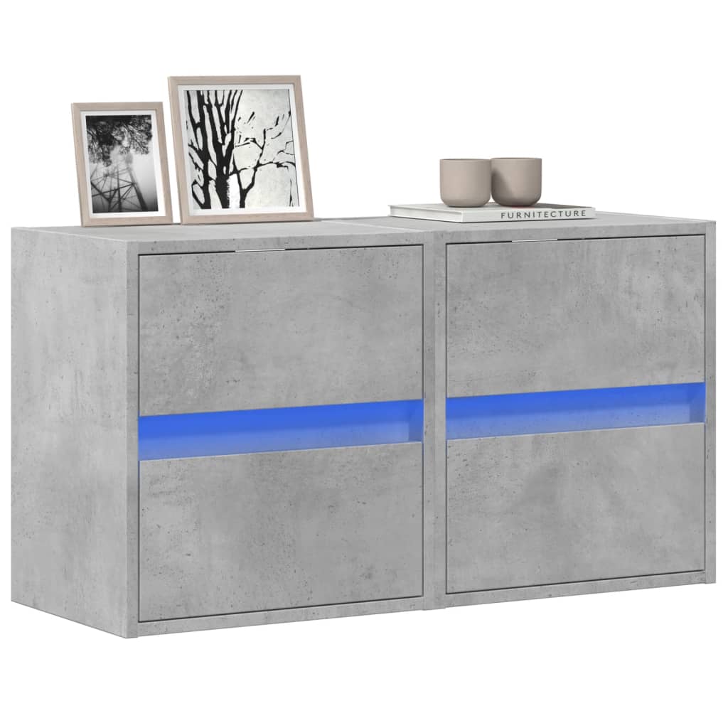 Comode TV de perete cu lumini LED 2 buc. gri beton 41x31x45 cm GartenMobel Dekor