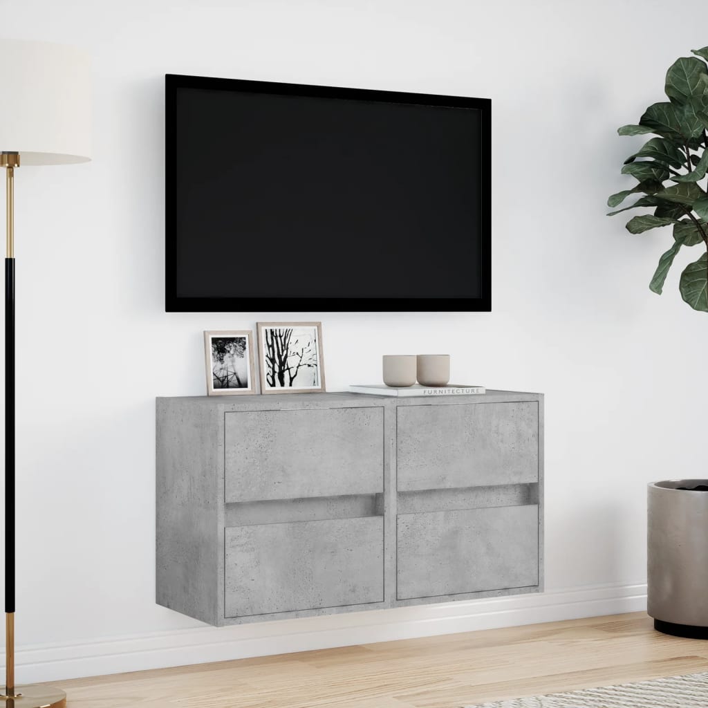Comode TV de perete cu lumini LED 2 buc. gri beton 41x31x45 cm GartenMobel Dekor