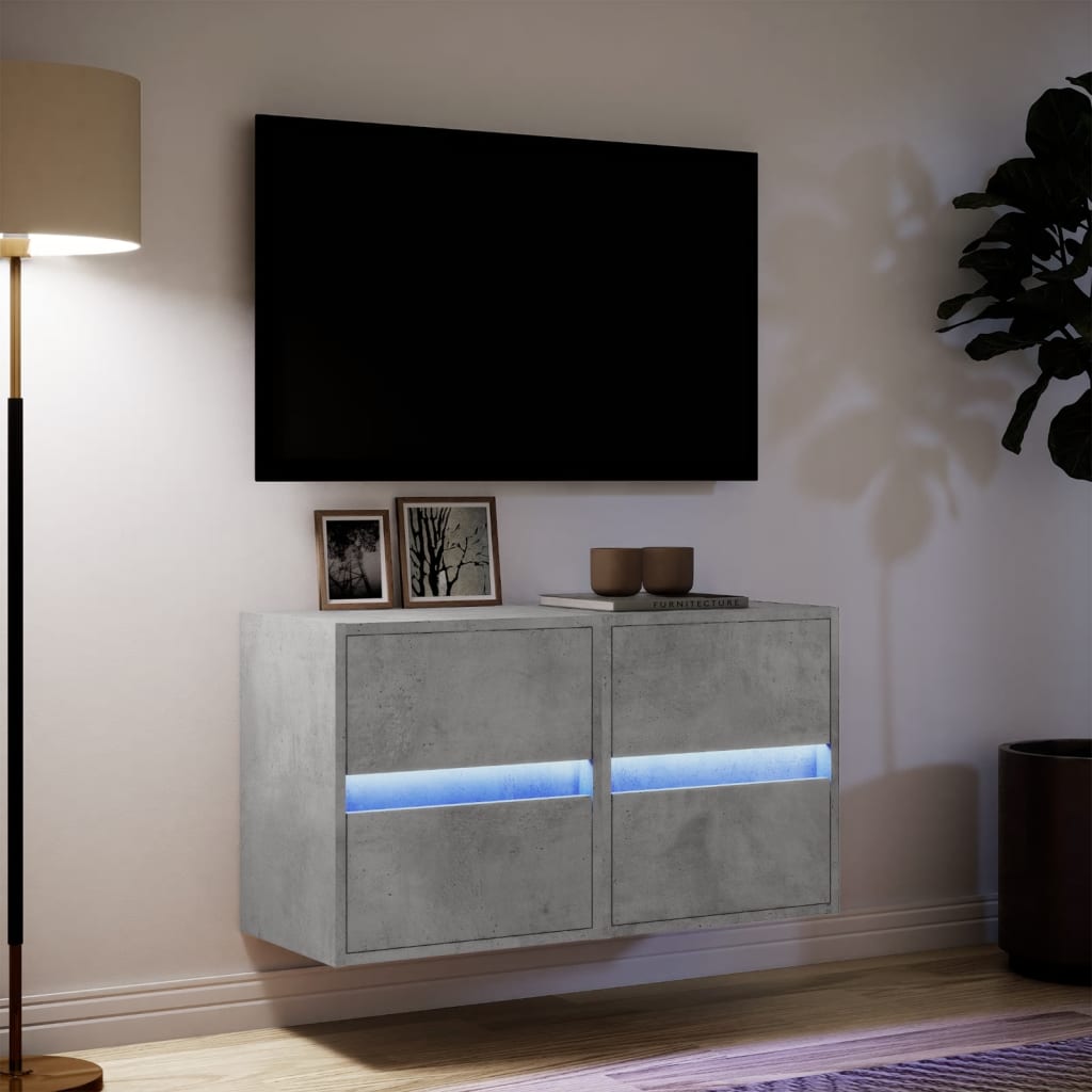 Comode TV de perete cu lumini LED 2 buc. gri beton 41x31x45 cm GartenMobel Dekor