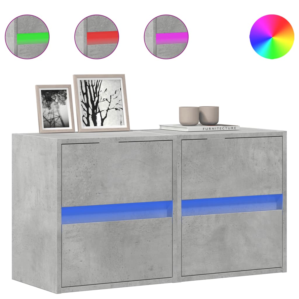 Comode TV de perete cu lumini LED 2 buc. gri beton 41x31x45 cm GartenMobel Dekor
